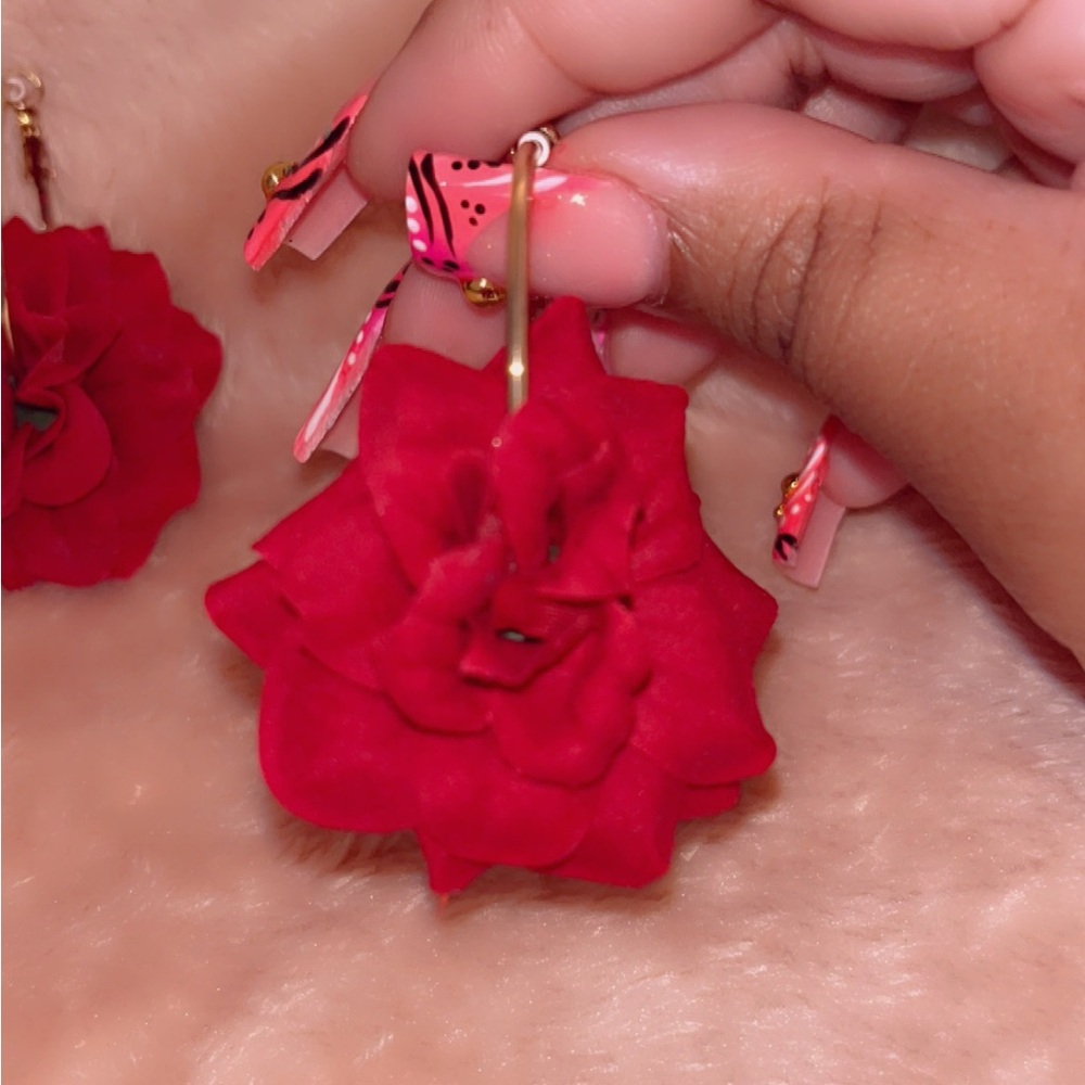 Elegant Red Floral Earrings